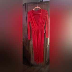 Elegant Red Long Sleeve Dress